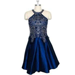 Soieblu Glitter Halter High-Low Dress Navy Blue Womens Size 6 Prom Homecoming